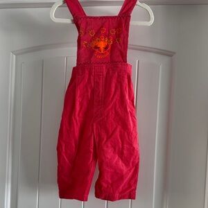 Vibrant Pink corduroy Kids Overalls with Orange Accents